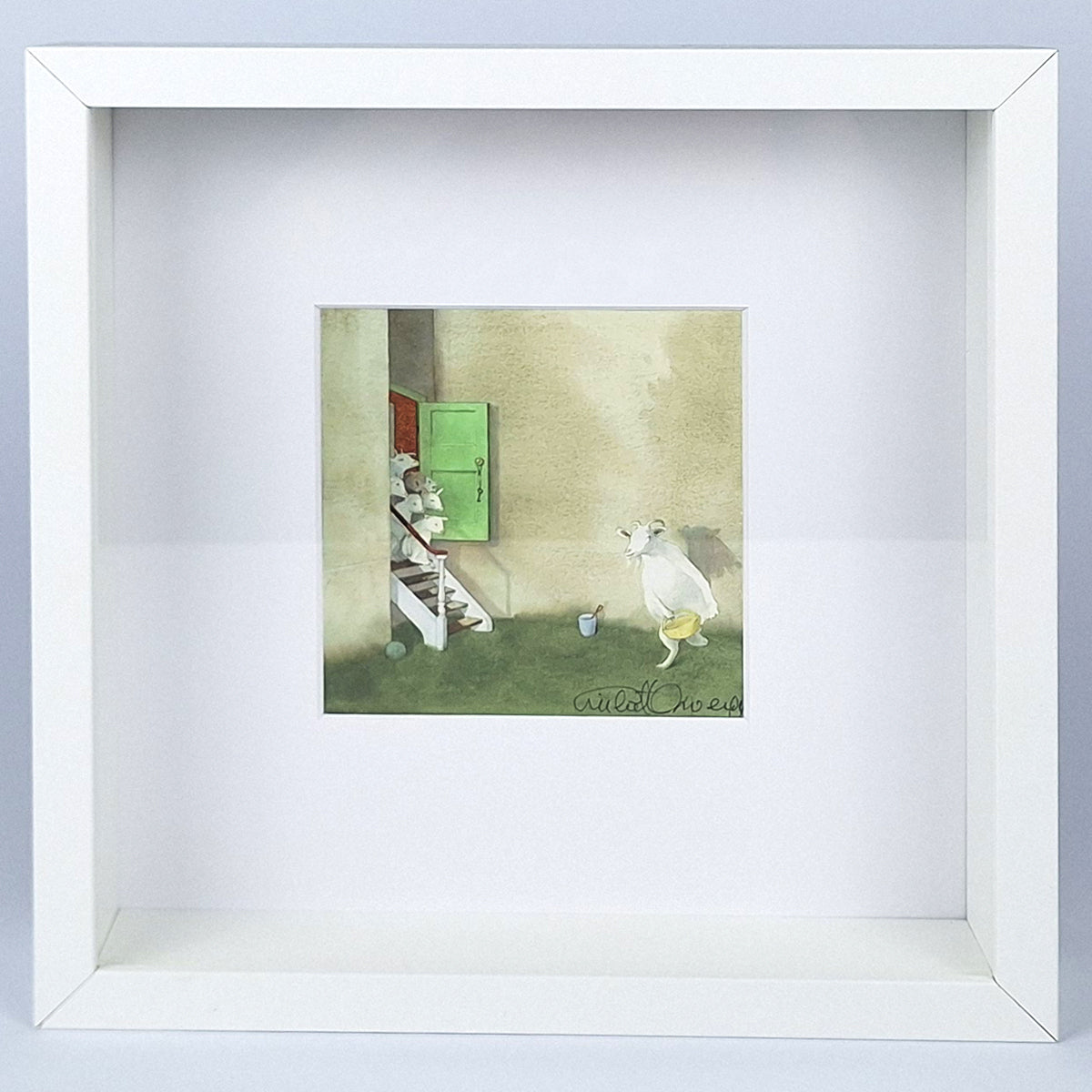 Kunstdruck "Die sieben Geißlein", gerahmt