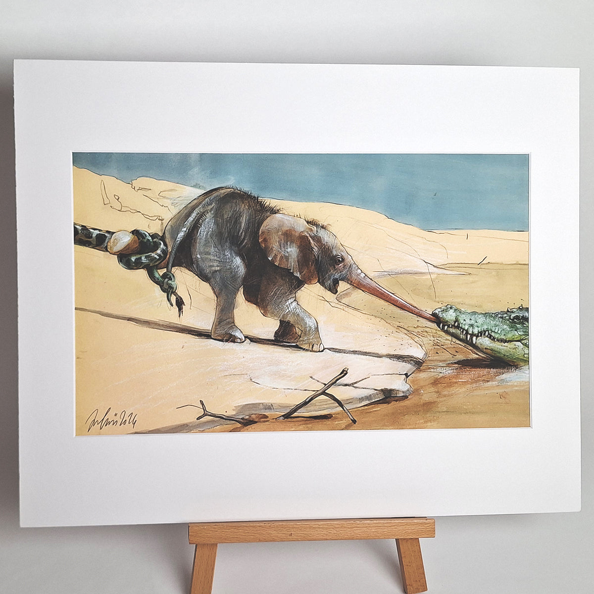 Kunstdruck "Elefant und Krokodil", groß