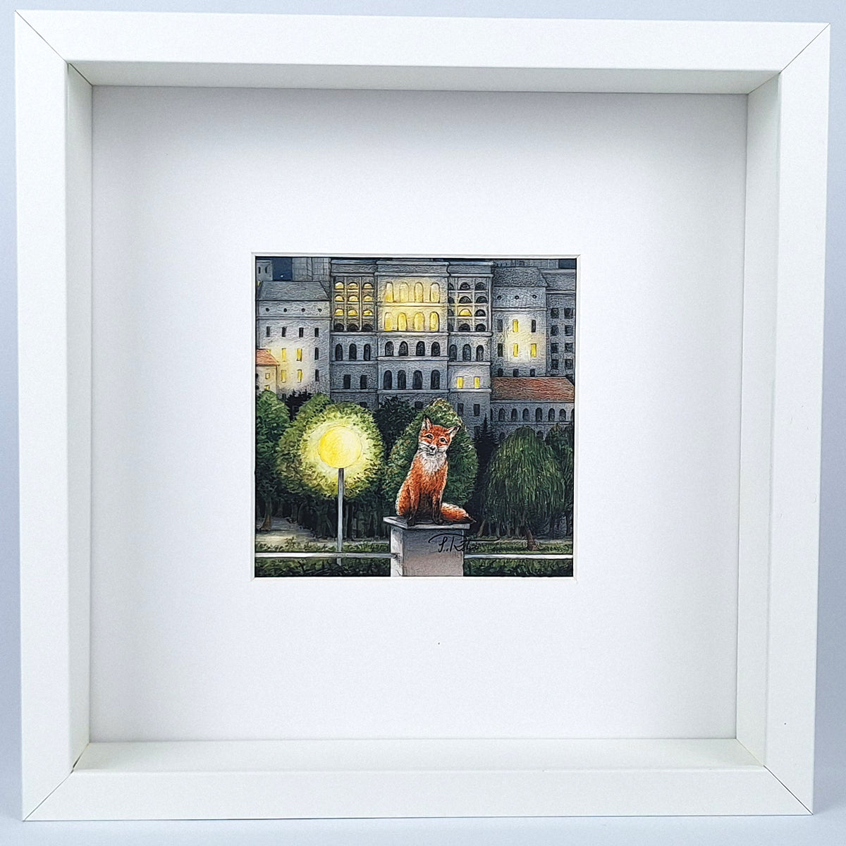 Kunstdruck "Fuchs am Parkrand", gerahmt