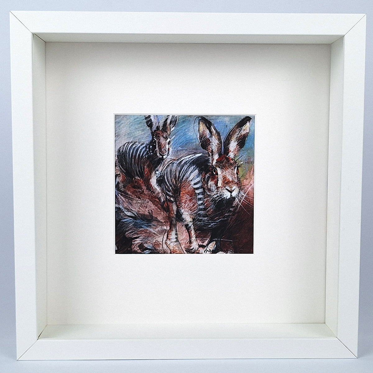 Kunstdruck "Rennende Hasen", gerahmt