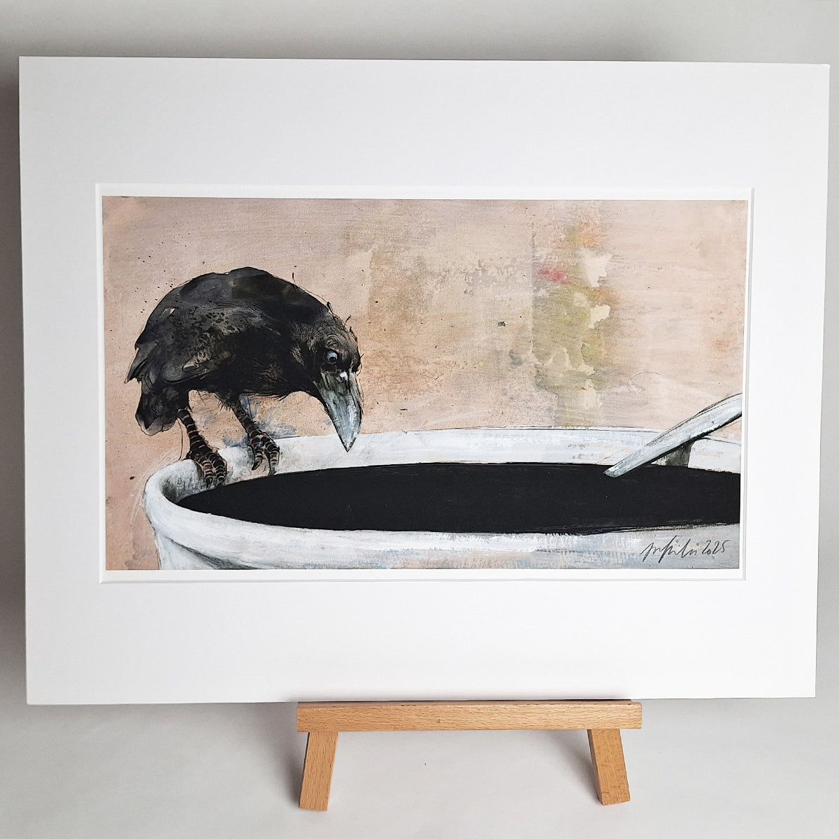 Kunstdruck "Rabe am Tassenrand", groß
