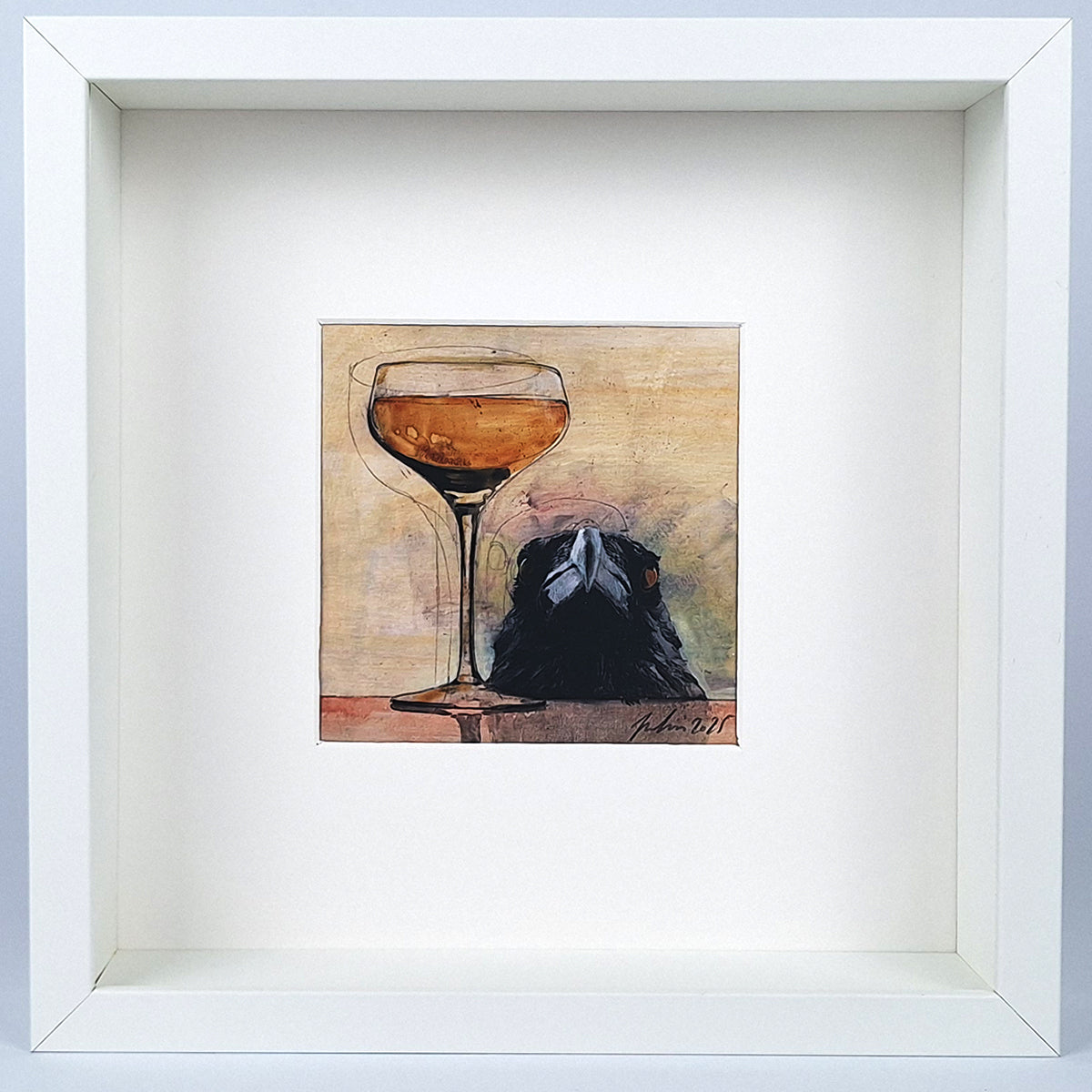 Kunstdruck "Rabe vor Weinglas", gerahmt