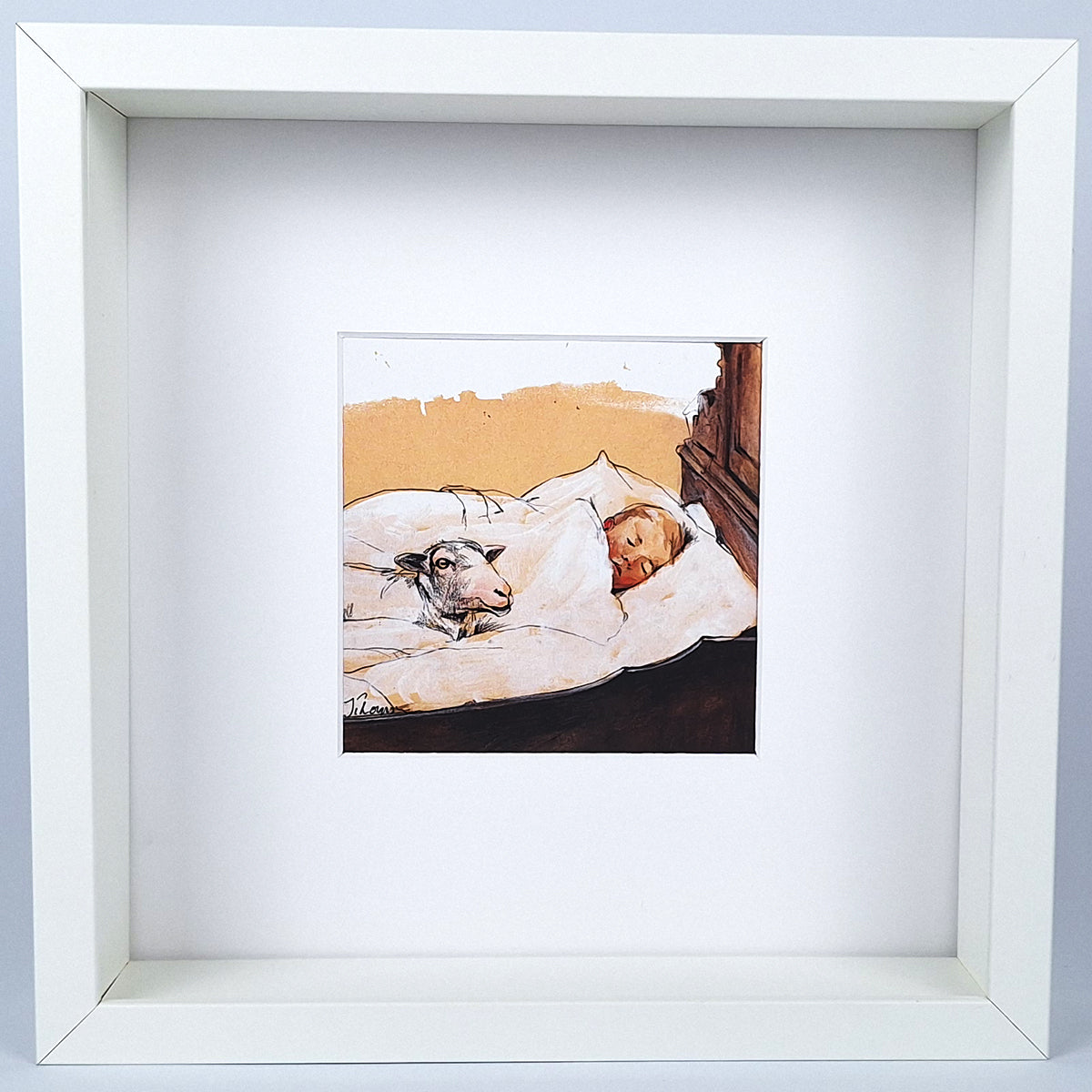 Kunstdruck "Schlaf mit Schaf", gerahmt