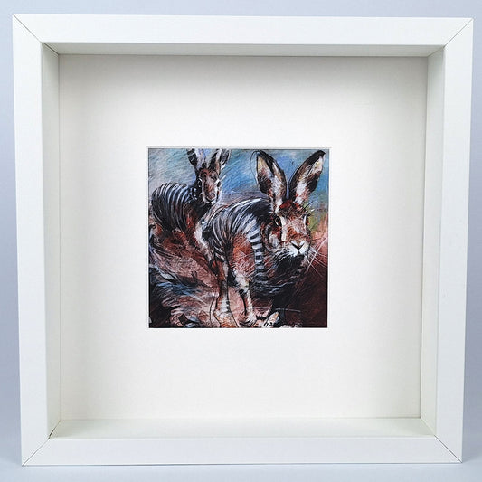Kunstdruck "Rennende Hasen", gerahmt
