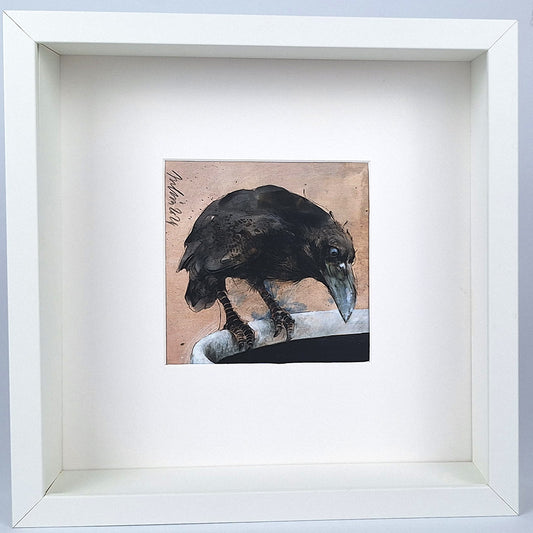 Kunstdruck "Rabe am Tassenrand", gerahmt