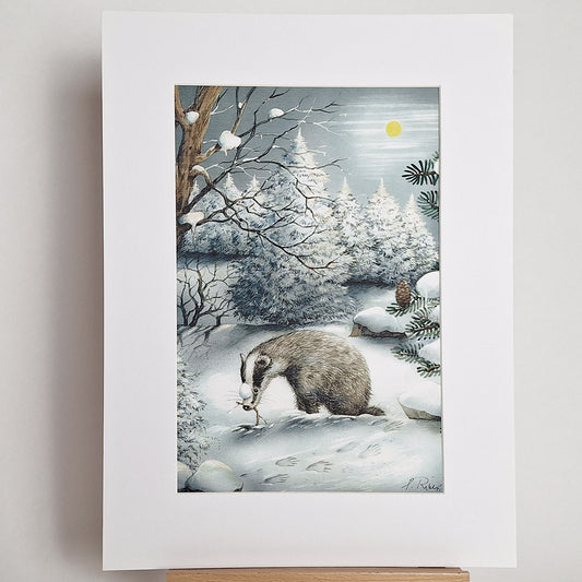 Kunstdruck "Dachs im Winter"