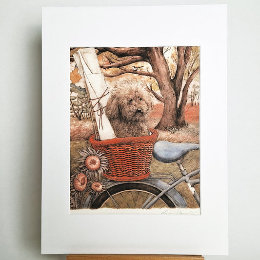 Kunstdruck "Hund am Fahrrad"